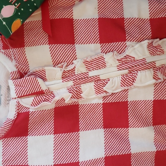Mud Pie Red and White Check Ruffle Front Onesie with Holiday Book - Picture 4 of 7